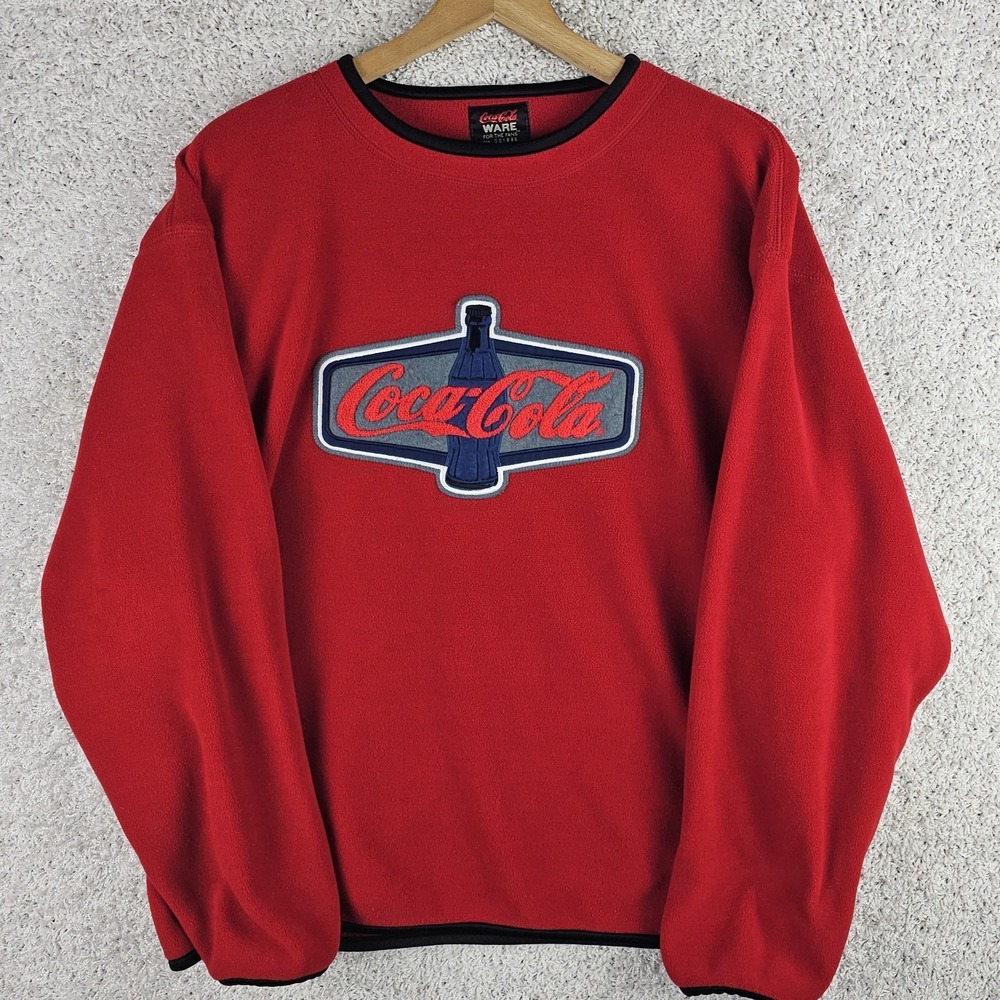 Vintage Coca Cola Ware Red Fleece Sweatshirt Men's Large Coke Bottle Retro